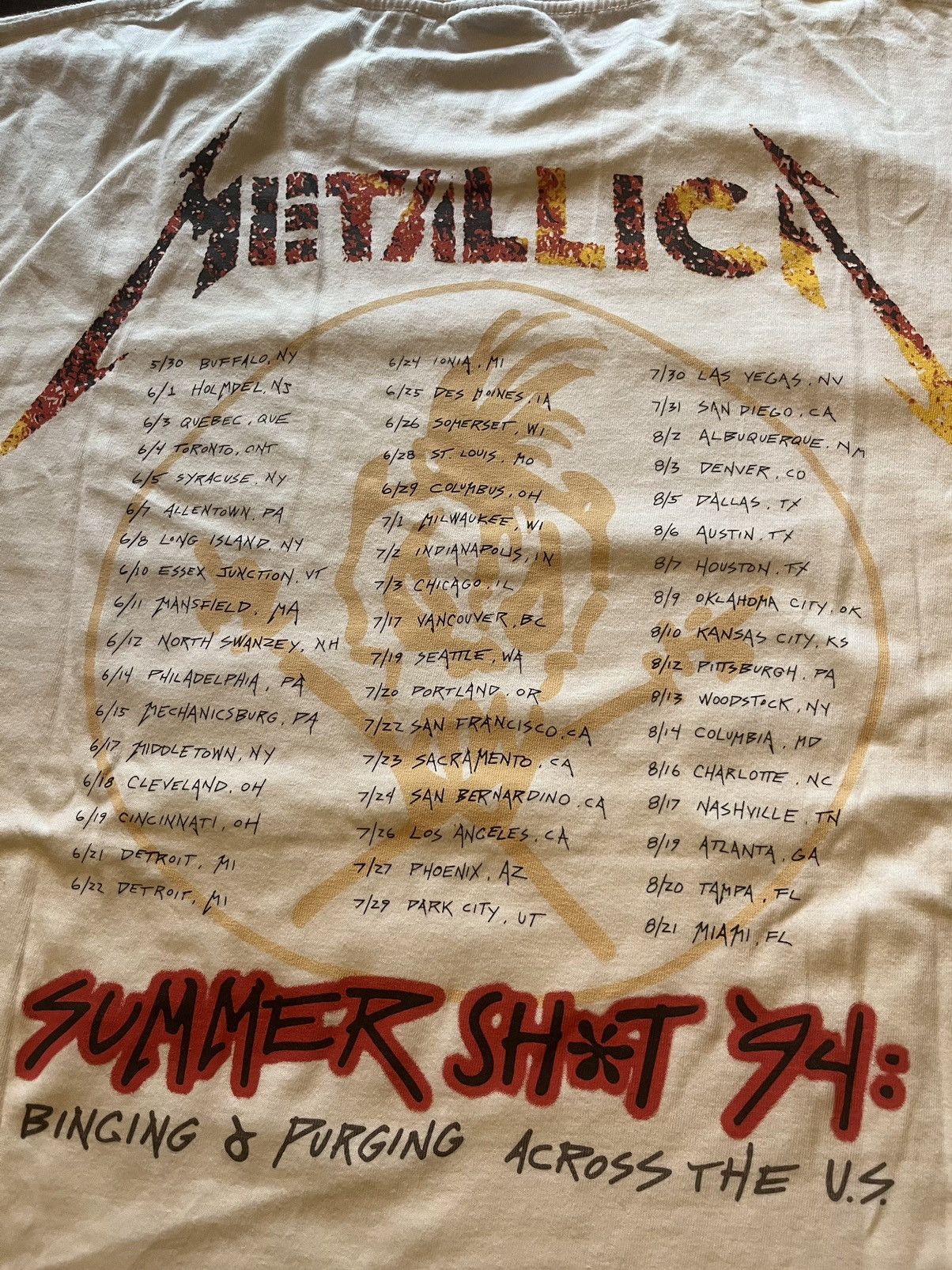 Band Tees × Metallica × TEE JAYS 1994 Metallica Live Shit: Binge & Purge White Tee Size US XL / EU 56 / 4 - 5 Thumbnail