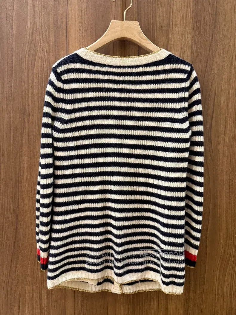 Gucci Gucci Black and white striped gold-edged knitted cardigan Size XXS / US 00 / IT 34 - 2 Thumbnail