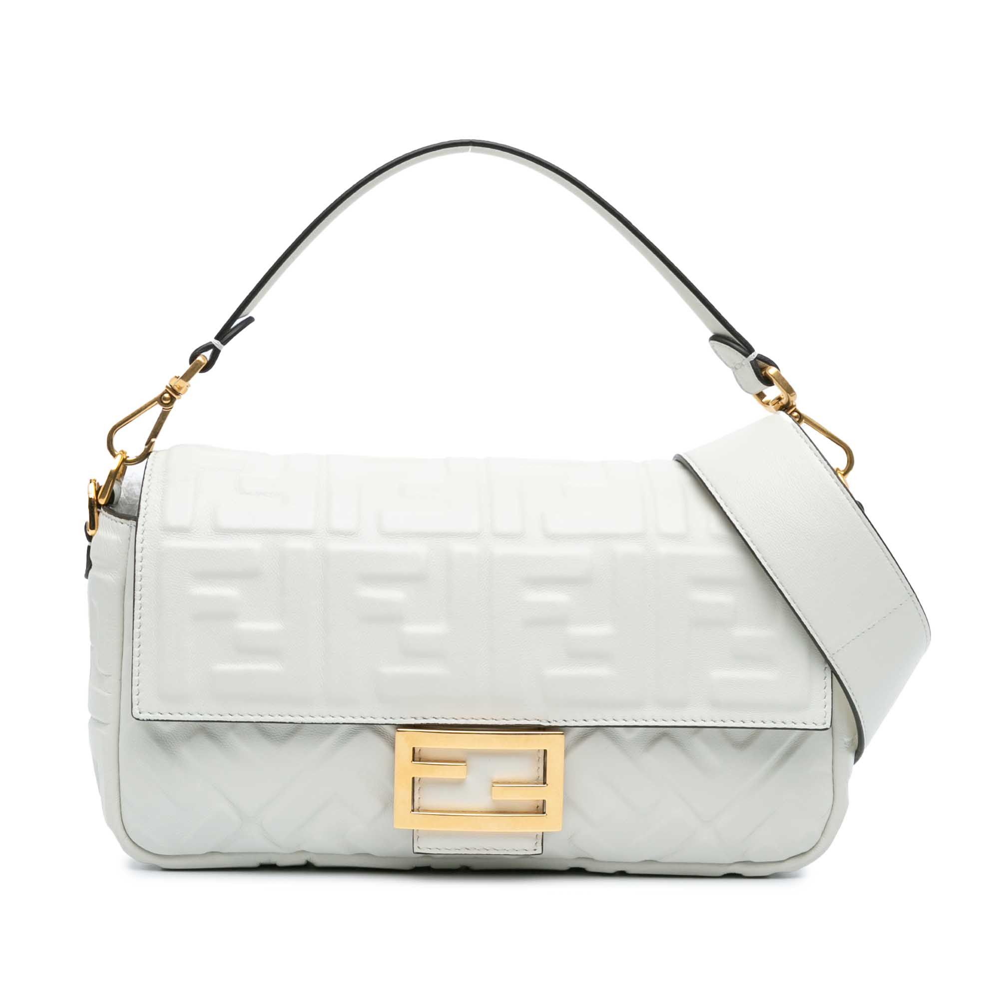 Fendi Fendi Zucca Embossed Baguette Satchel White Size ONE SIZE - 1 Thumbnail