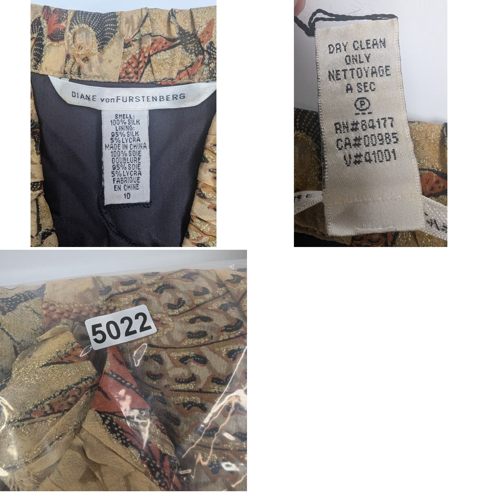 Diane von Furstenberg Diane von Furstenberg Dress Knee Length Silk Floral Gold Brown V-Neck Long Sleeve Size 10 Women Size L / US 10 / IT 46 - 8 Thumbnail