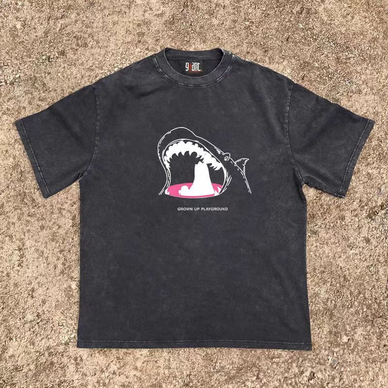 Japanese Brand Washed Black Loose Big Mouth Print Short Sleeve T-Shirt Size US M / EU 48-50 / 2 - 1 Thumbnail