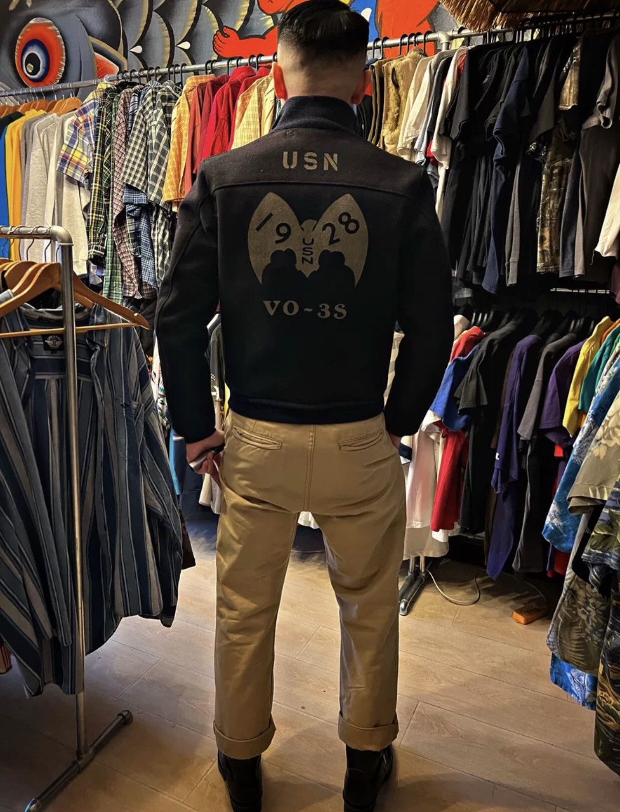 Freewheelers Freewheelers Black Bat Squadron A-1 Pure Wool Jacket Size US M / EU 48-50 / 2 - 3 Thumbnail