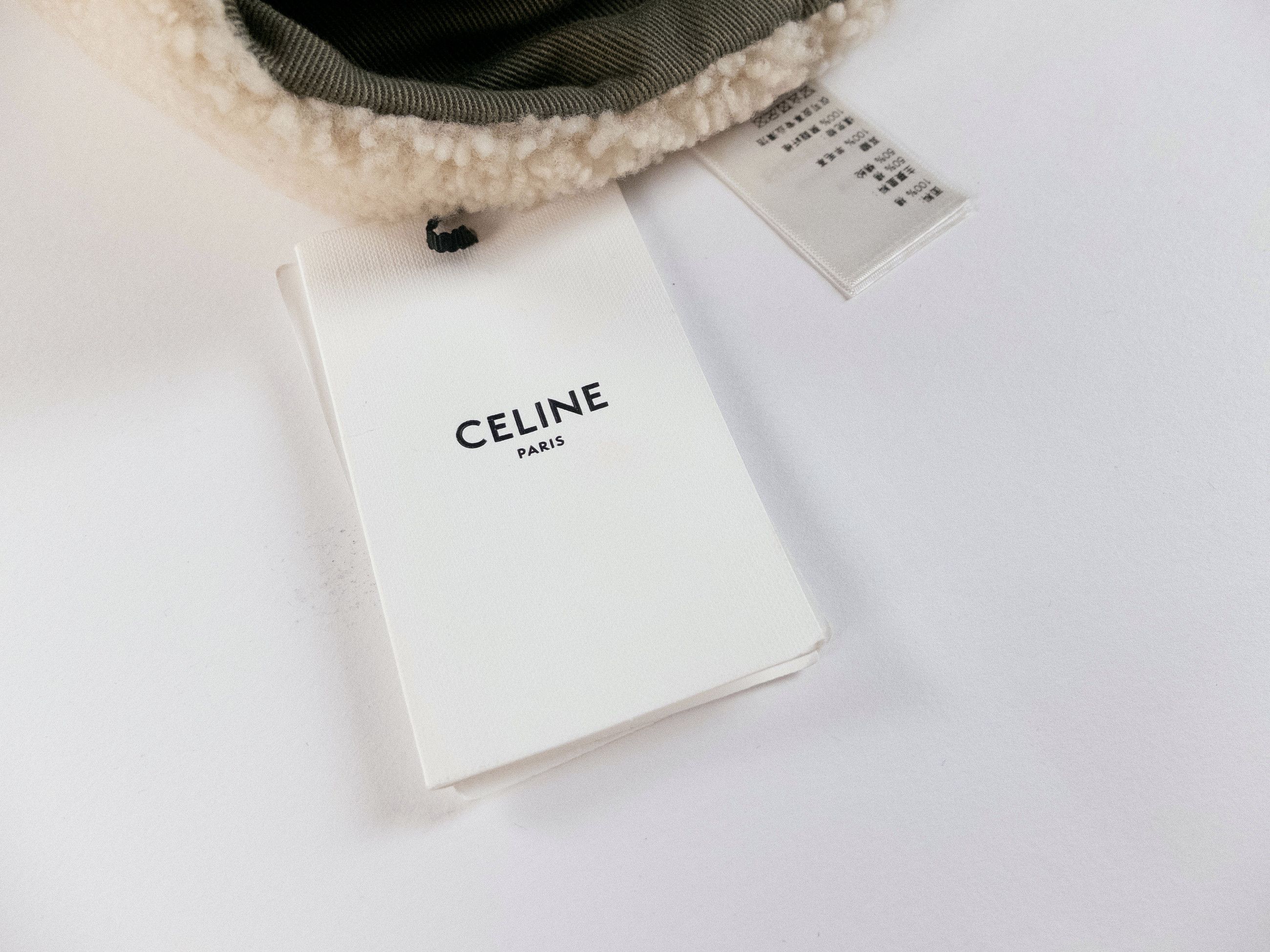 Celine CELINE Triomphe Chapka Shearling & green cotton ear flap hat Size ONE SIZE - 8 Thumbnail