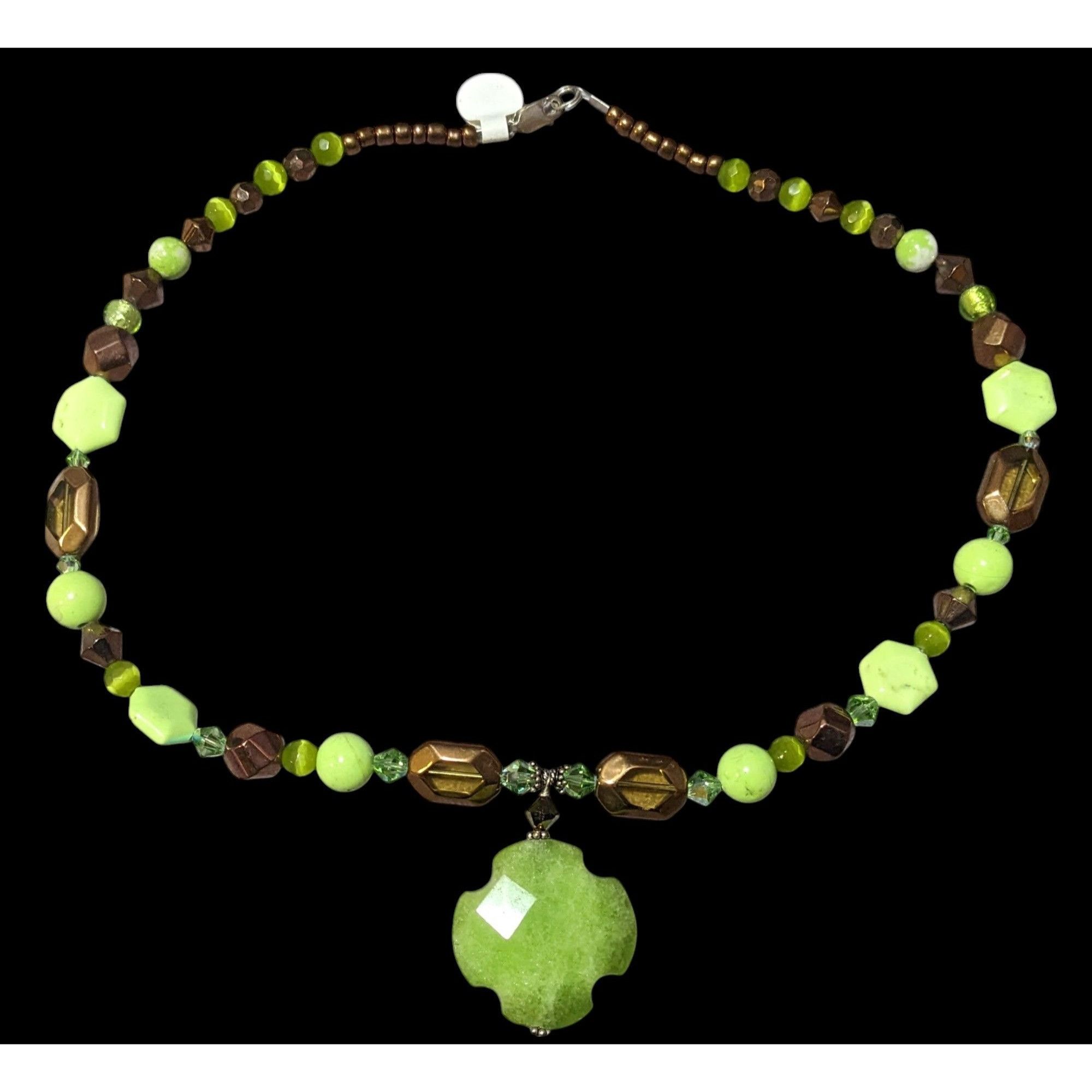 Other Handmade Green And Copper Glass And Stone Pendant Necklace Size ONE SIZE - 1 Thumbnail