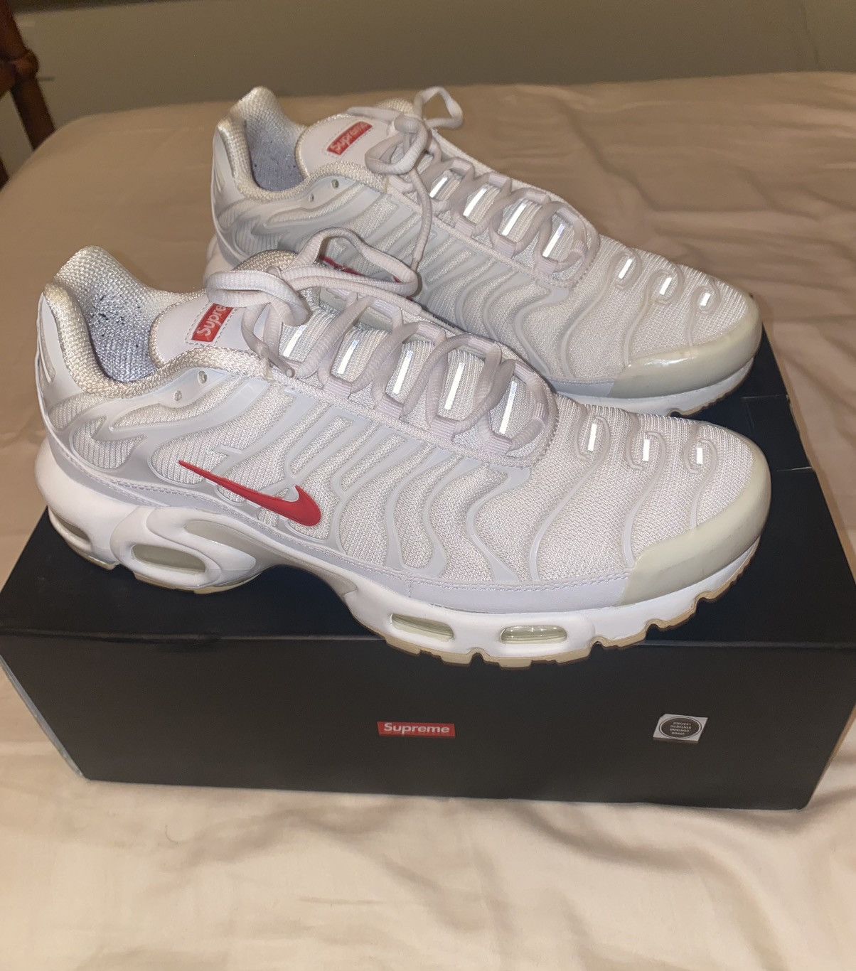 image of Air Max Plus Supreme Shoes in White, Men's (Size 9.5)