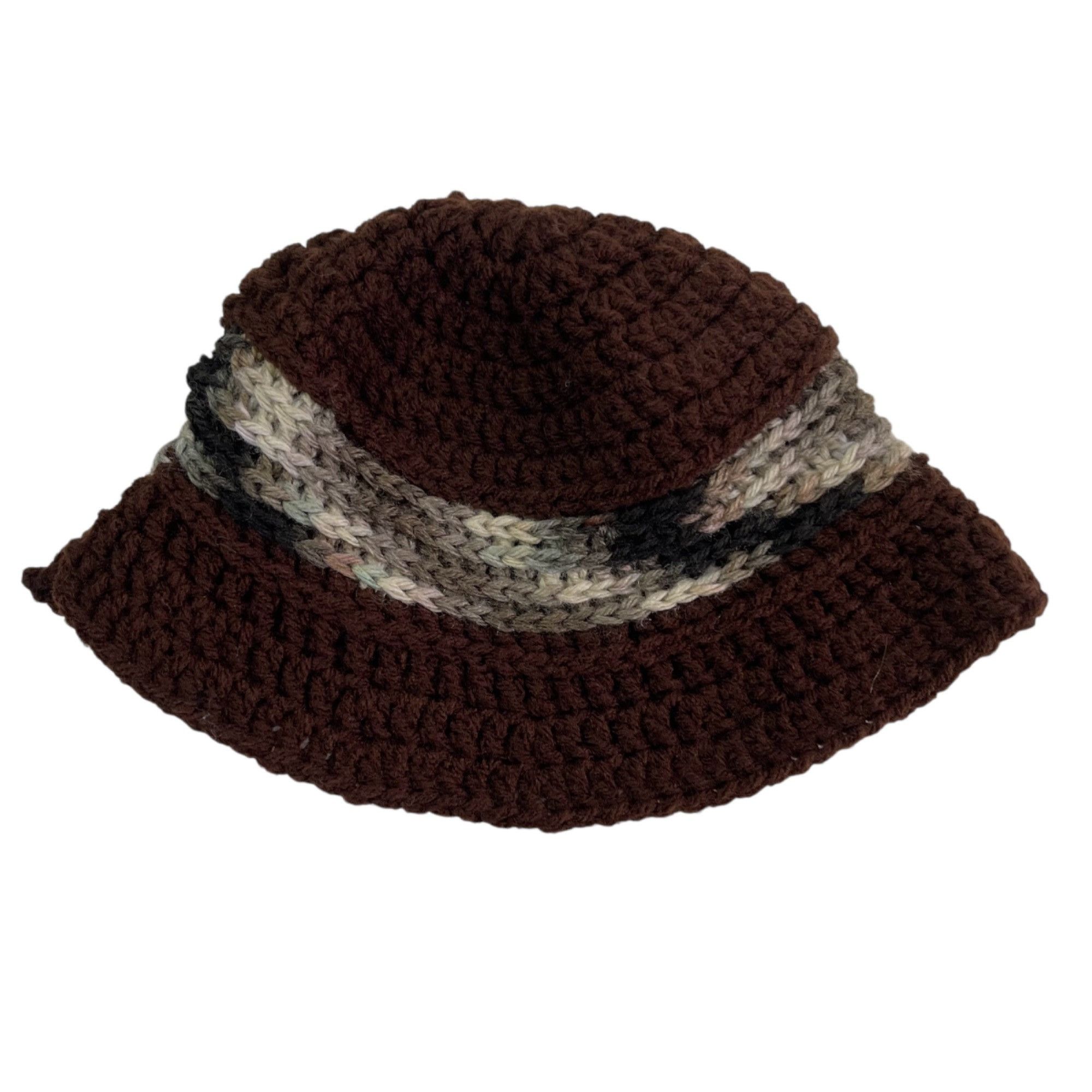 Handmade Crochet Bucket Beanie Hat Granny Square Pattern Brown Handma Size ONE SIZE - 6 Thumbnail
