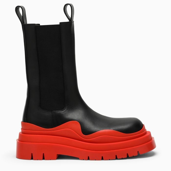 image of Bottega Veneta O1Loc1C0324 630297 Tire Chelsea Boots In Black & Red in Black/Red, Women's