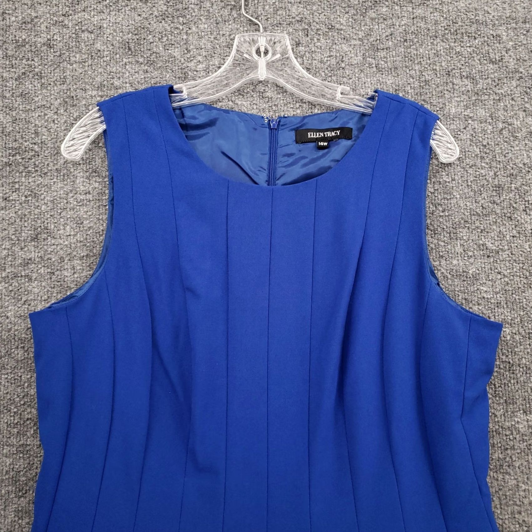 Ellen Tracy Ellen Tracy Dress Womens 14W Plus Blue Fit & Flare Sleeveless Pleated Stretch Knee Length Zipper Cap Sleeve Round Neck Business Casual Party Womens Size XL / US 12-14 / IT 48-50 - 3 Thumbnail