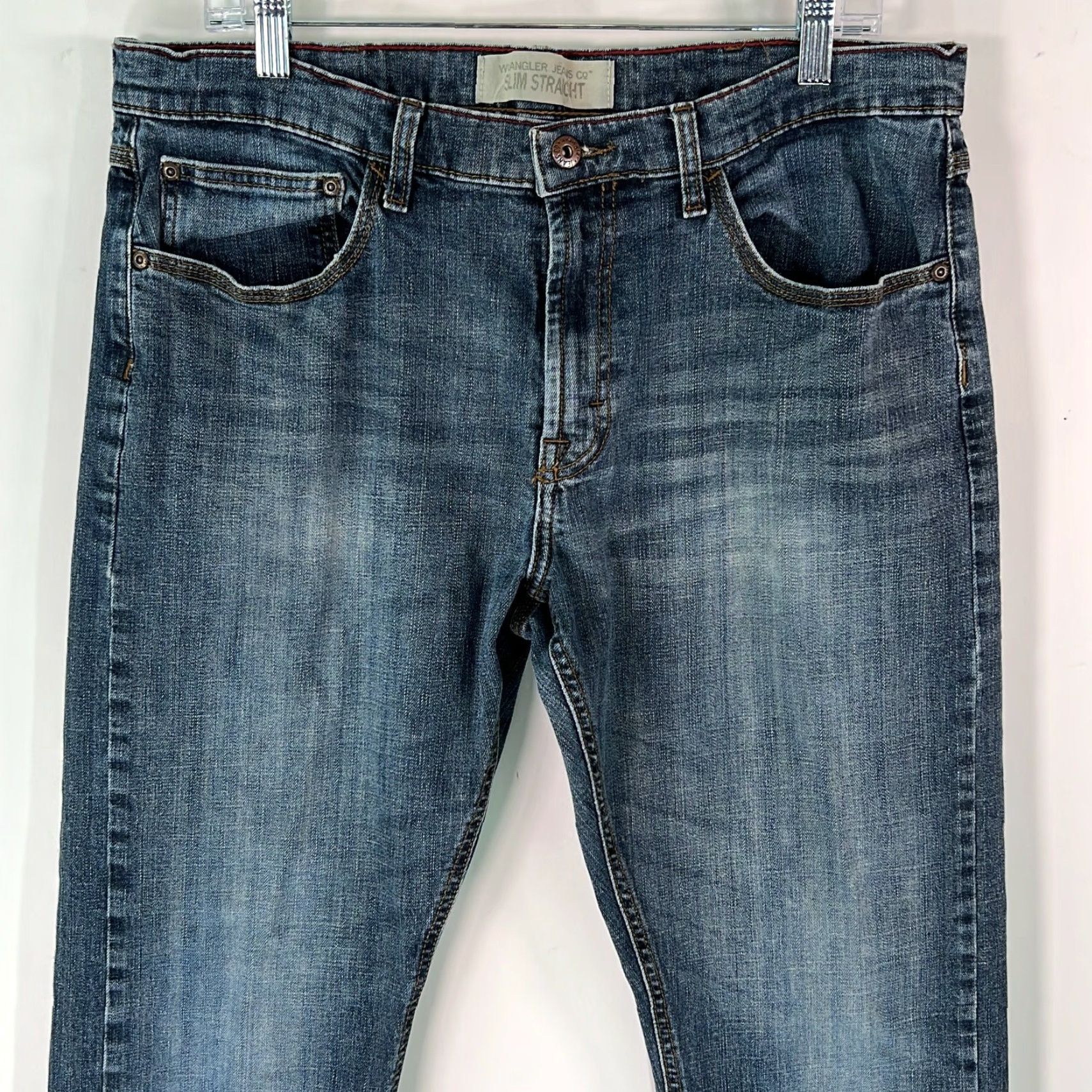 Wrangler Wrangler Jeans Mens Flat Front Straight Leg Blue Slim Denim 36X30 Regular 5-Pocket Denim Jeans Mens Size US 36 / EU 52 - 3 Thumbnail