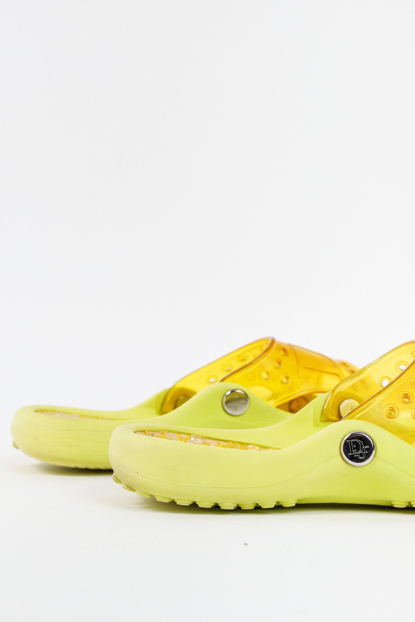 Dior Dior Y2K Yellow Perforated Logo Rubber Slide Sandals Size US 7.5 / IT 37.5 - 9 Thumbnail