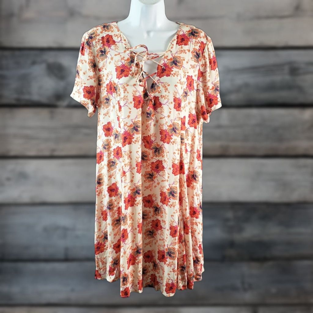 Pinko ASTR Womens Dress Lace Up Pink Floral Short Sleeve Viscose Sz M Size 32" / US 10 / IT 46 - 1 Thumbnail