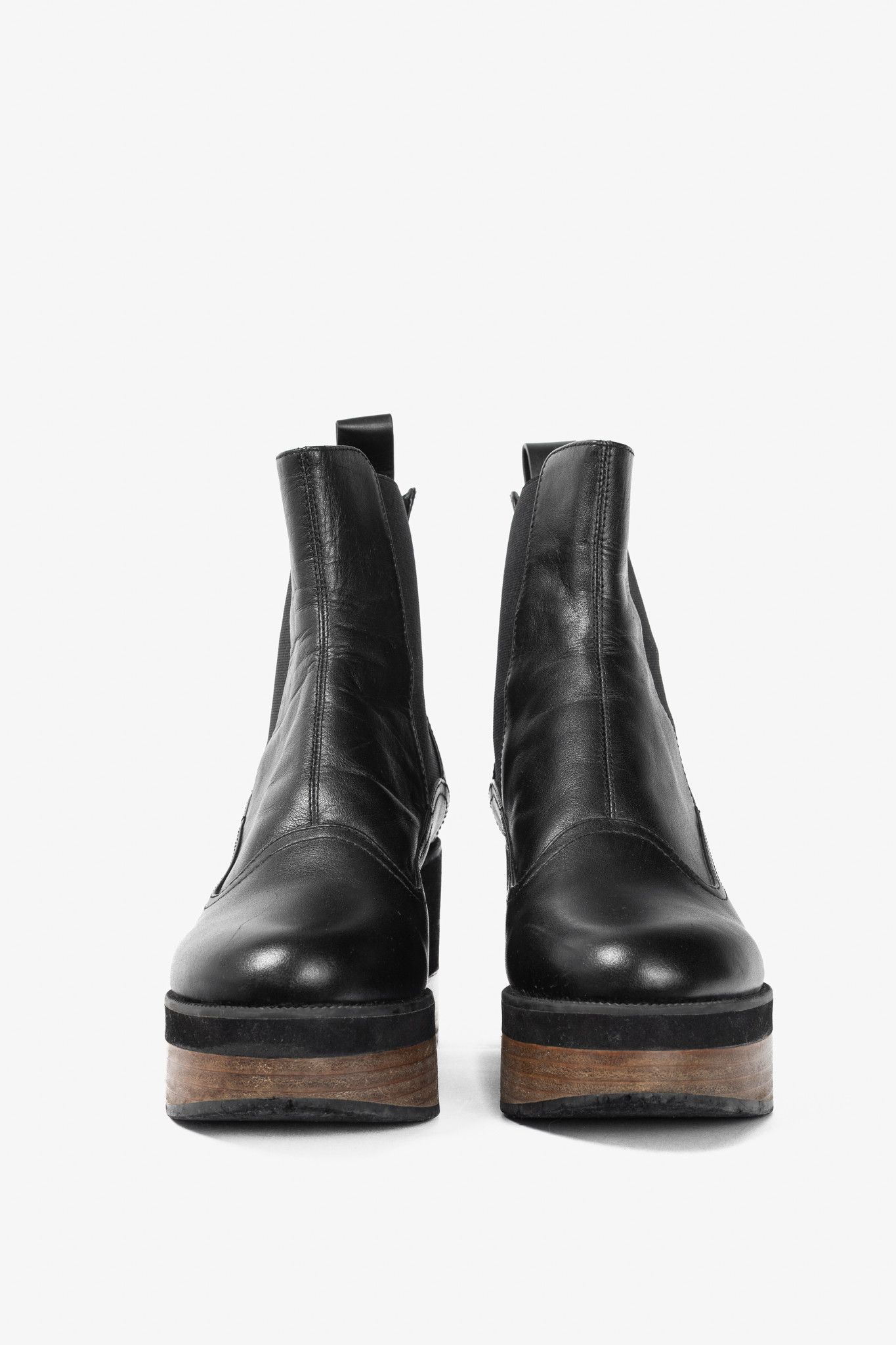 Jil Sander Jil Sander Navy Black Leather Chelsea Wedge Boots Size US 7.5 / IT 37.5 - 2 Thumbnail
