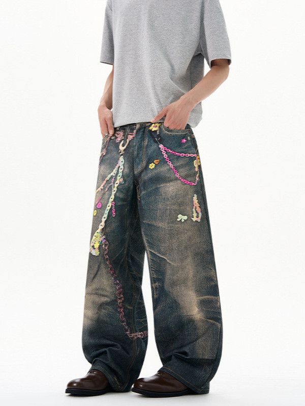Vintage Men's Candy Chain Print Distressed Street Jeans Size US 32 / EU 48 - 1 Thumbnail