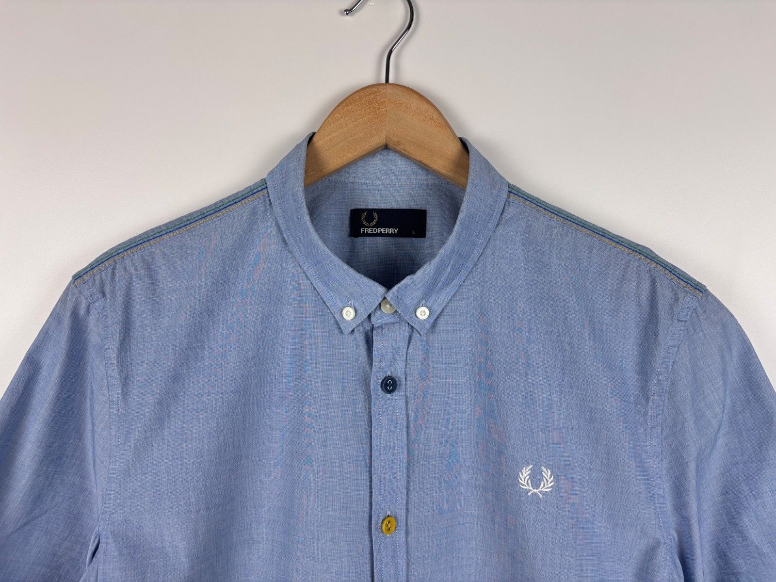 Fred Perry Fred Perry Button Down Short Sleeve Shirt Cotton Blue Size L Size US L / EU 52-54 / 3 - 2 Thumbnail