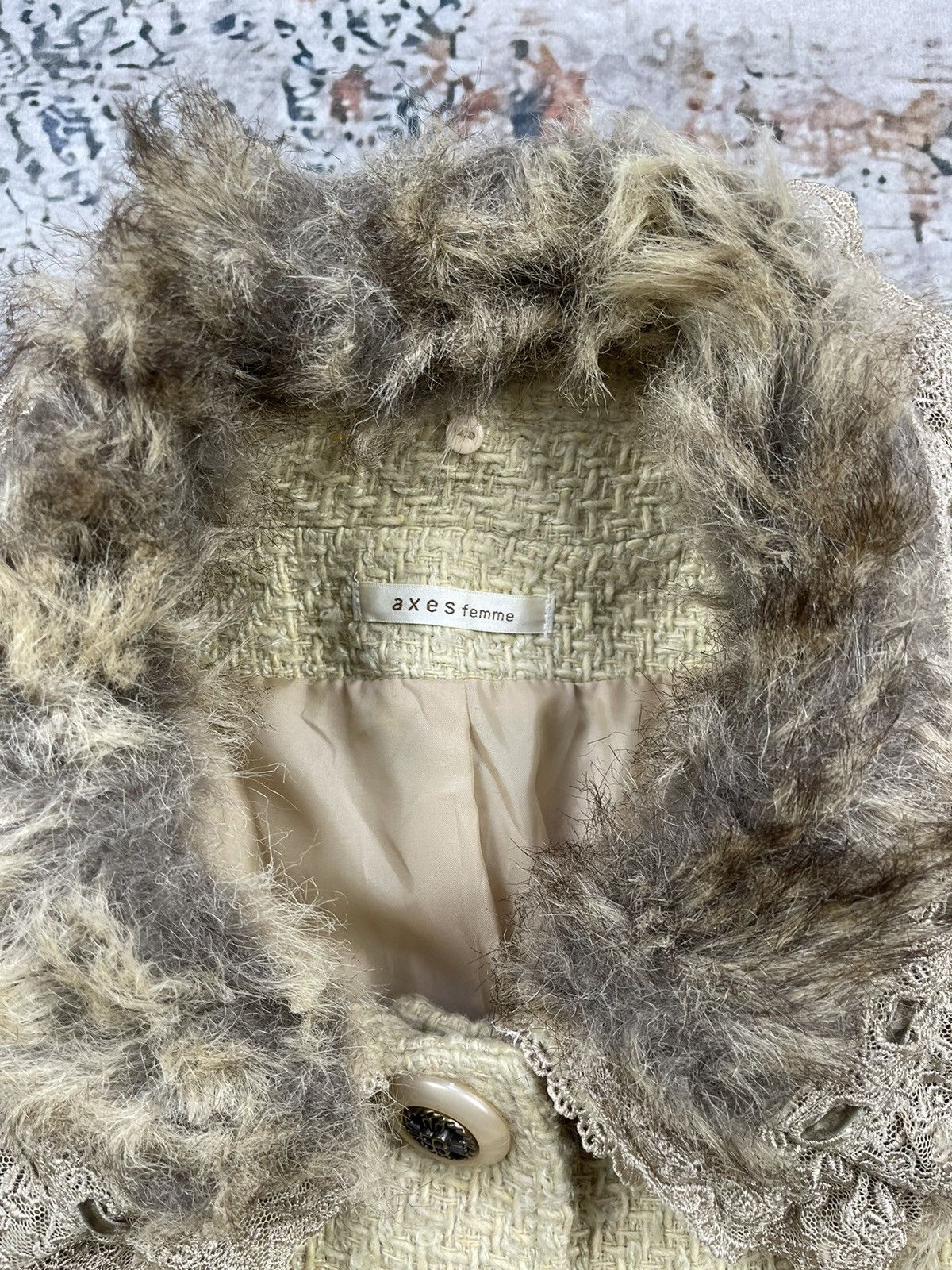 Japanese Brand Axes Femme Fur Collar Embroidered Tweed Coats Size L / US 10 / IT 46 - 5 Thumbnail
