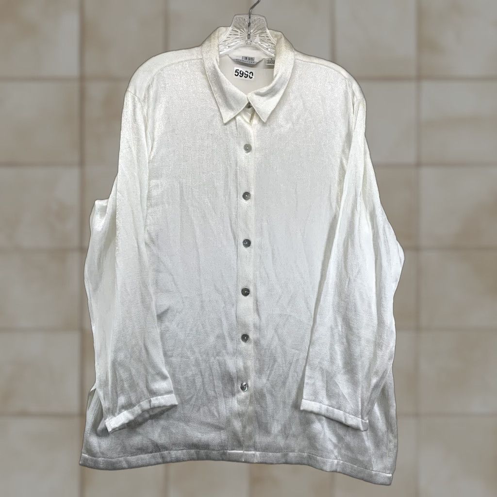 Vintage VINTAGE Stonebridge Women’s Button-Up White Satin Long Sleeve Collared Top L Casual Shirt Angel 80s 90s Classic Couture Shell Princess Size L / US 10 / IT 46 - 1 Thumbnail