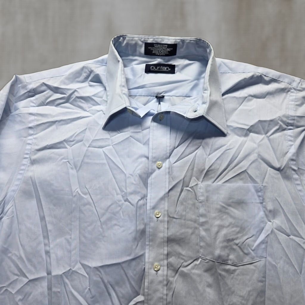 Vintage Puritan Solid Blue Button Up Dress Shirt Long Sleeve Adult Size 17 34/35 Mens Size 46R - 1 Thumbnail