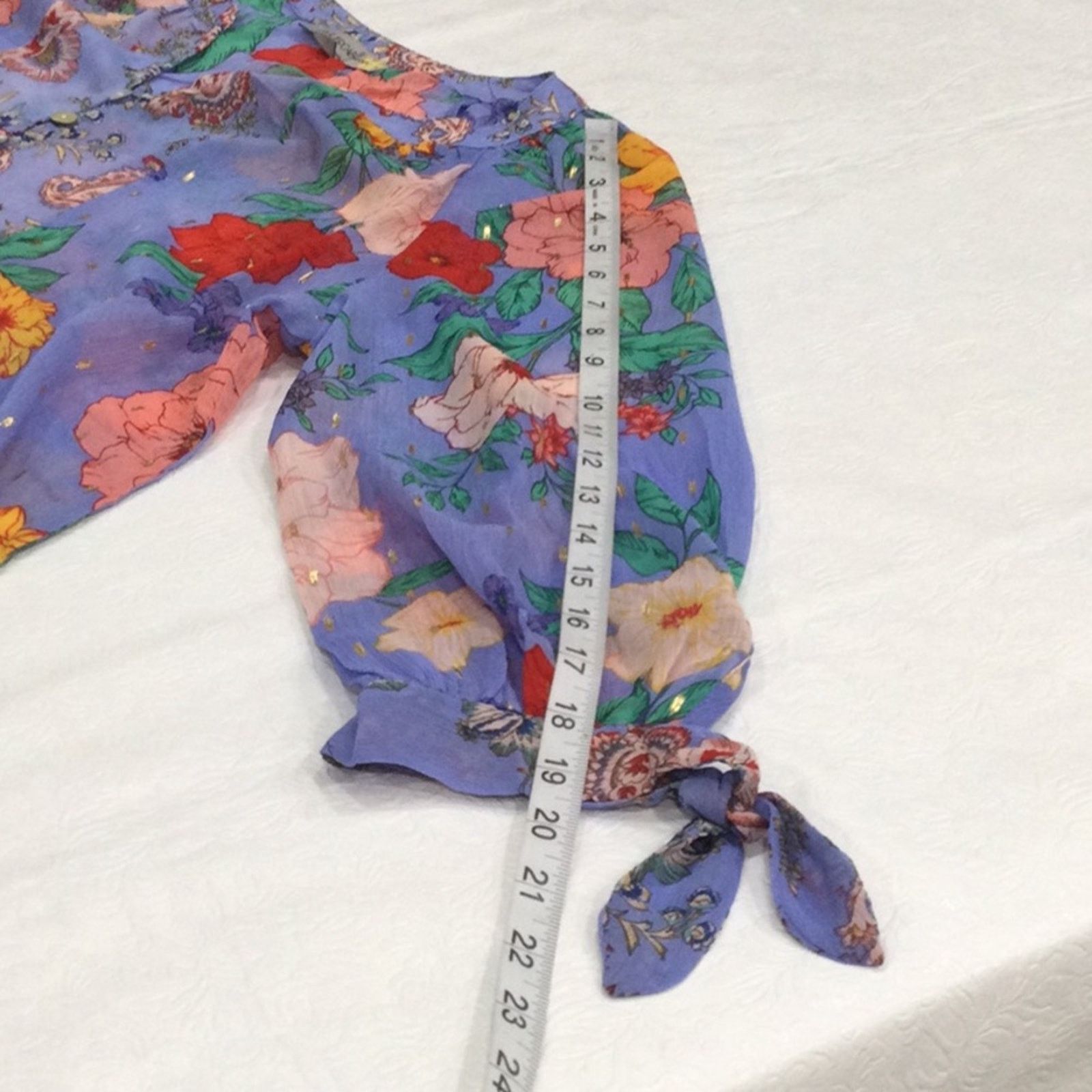 Other Figueroa & Flower Sheer Floral 3/4 Tie Sleeve Blouse Size 1X Size XL / US 12-14 / IT 48-50 - 15 Thumbnail