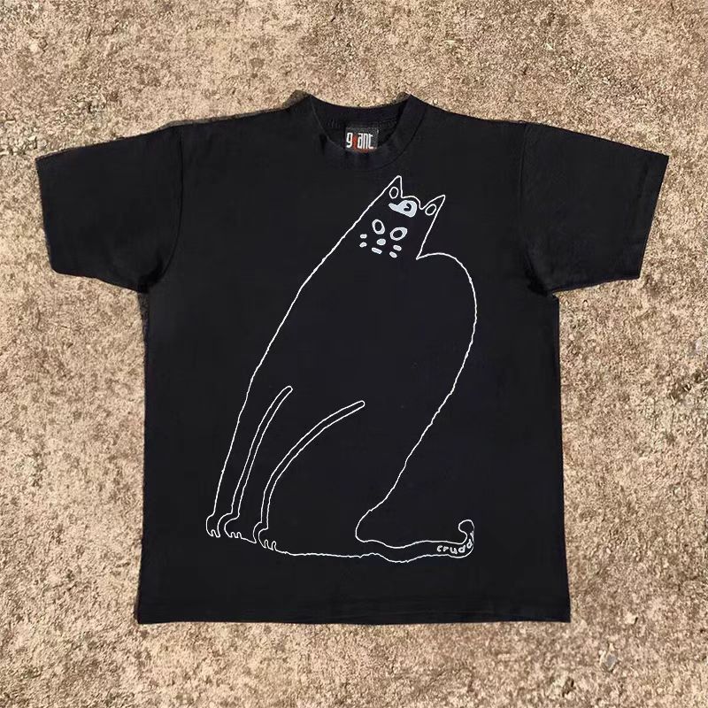 Japanese Brand × Vintage Black washed loose retro cat print t-shirt Size US M / EU 48-50 / 2 - 1 Thumbnail