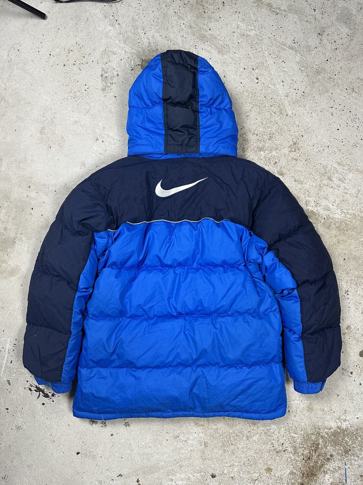 Nike × Vintage Vintage Y2K Nike Blue Down Puffer Hooded Jacket Swoosh Big Size US S / EU 44-46 / 1 - 1 Thumbnail