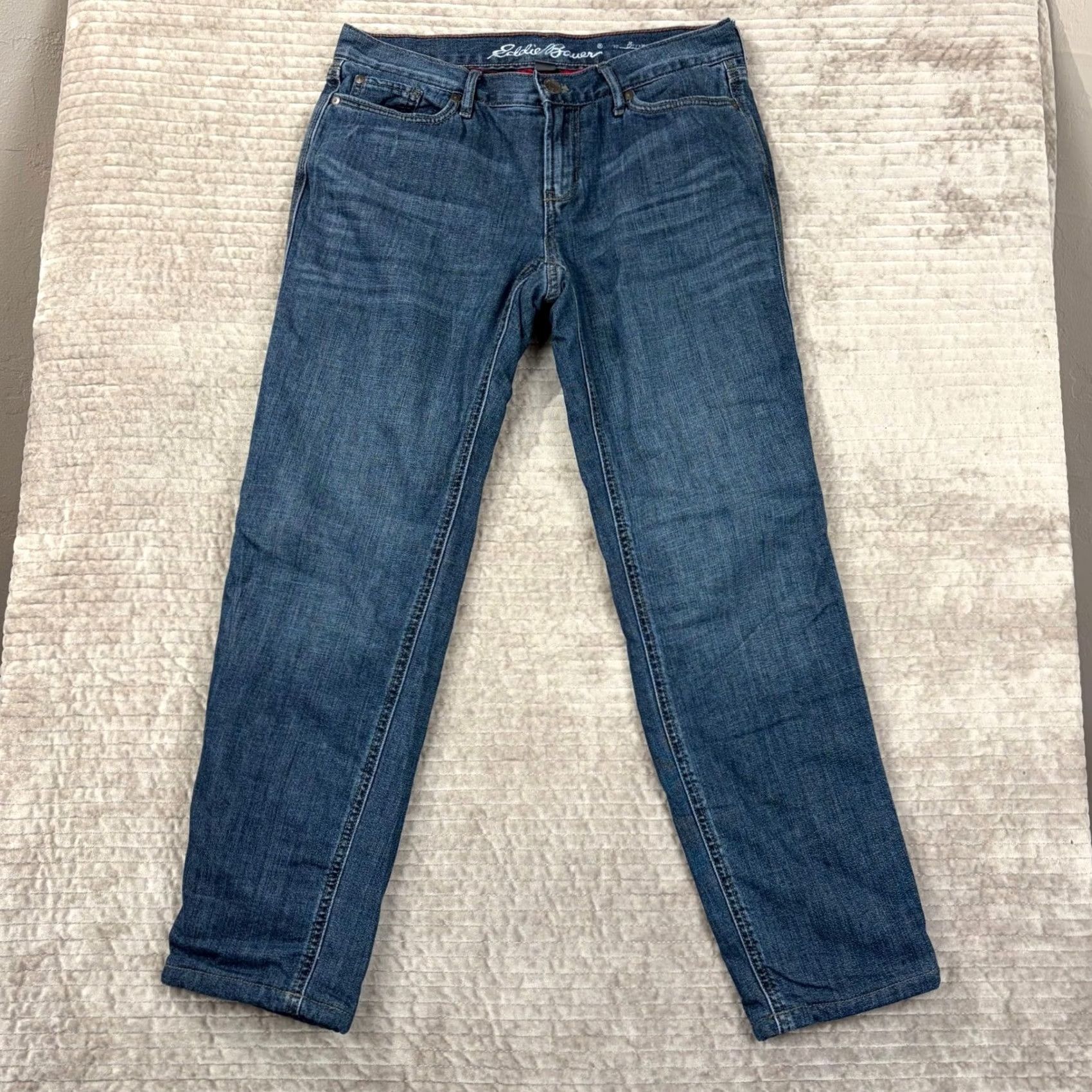 Eddie Bauer Eddie Bauer Jeans Denim Plaid Lined Boyfriend Relaxed Womens 4P Blue Winter Fall 27in Inseam Mens? Size 27" / US 4 / IT 40 - 2 Thumbnail
