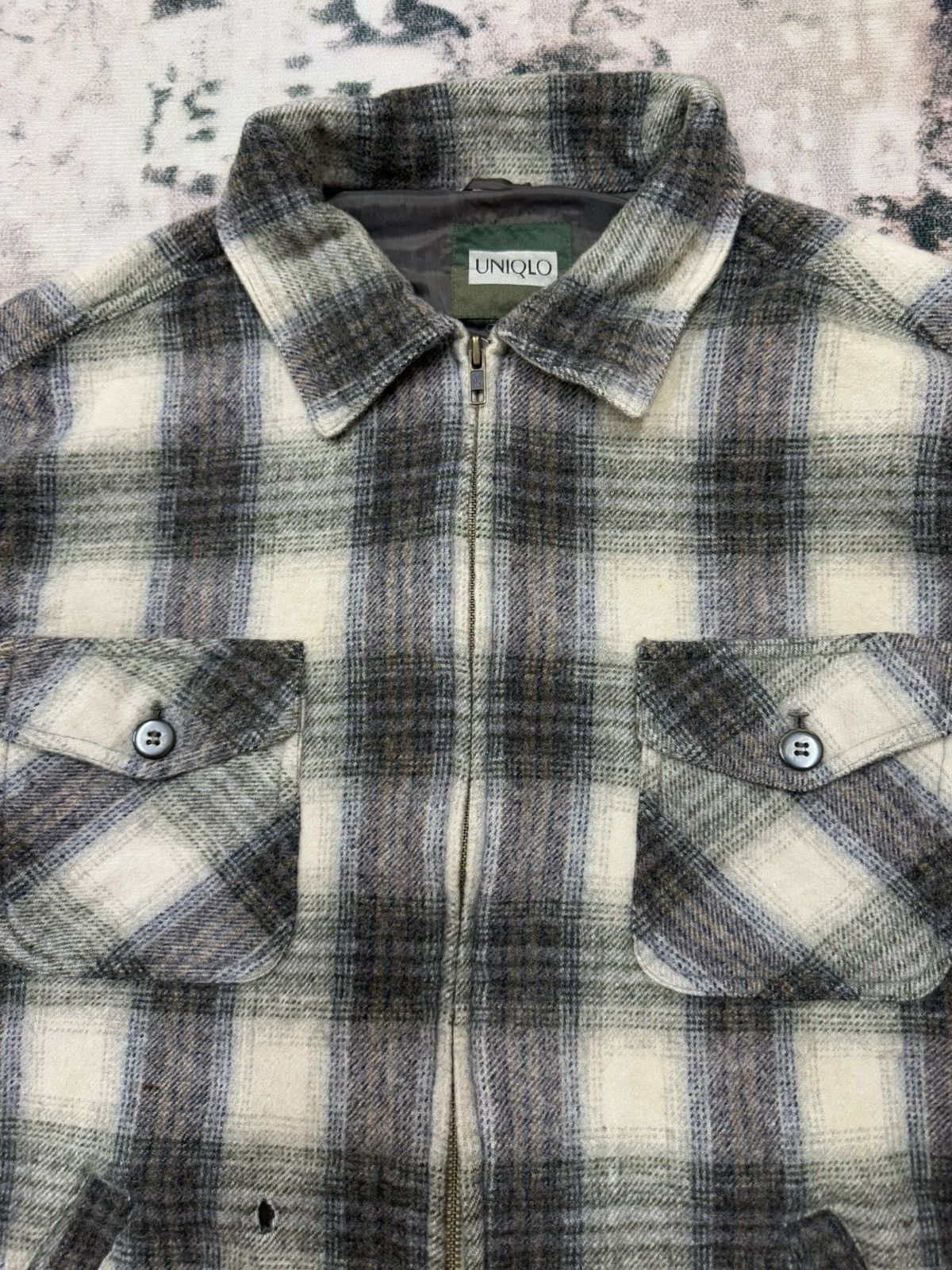Japanese Brand × Uniqlo × Vintage Vintage 90s Uniqlo Plaid Tweed Chekered Flanel Wool Jacket Size US L / EU 52-54 / 3 - 6 Thumbnail