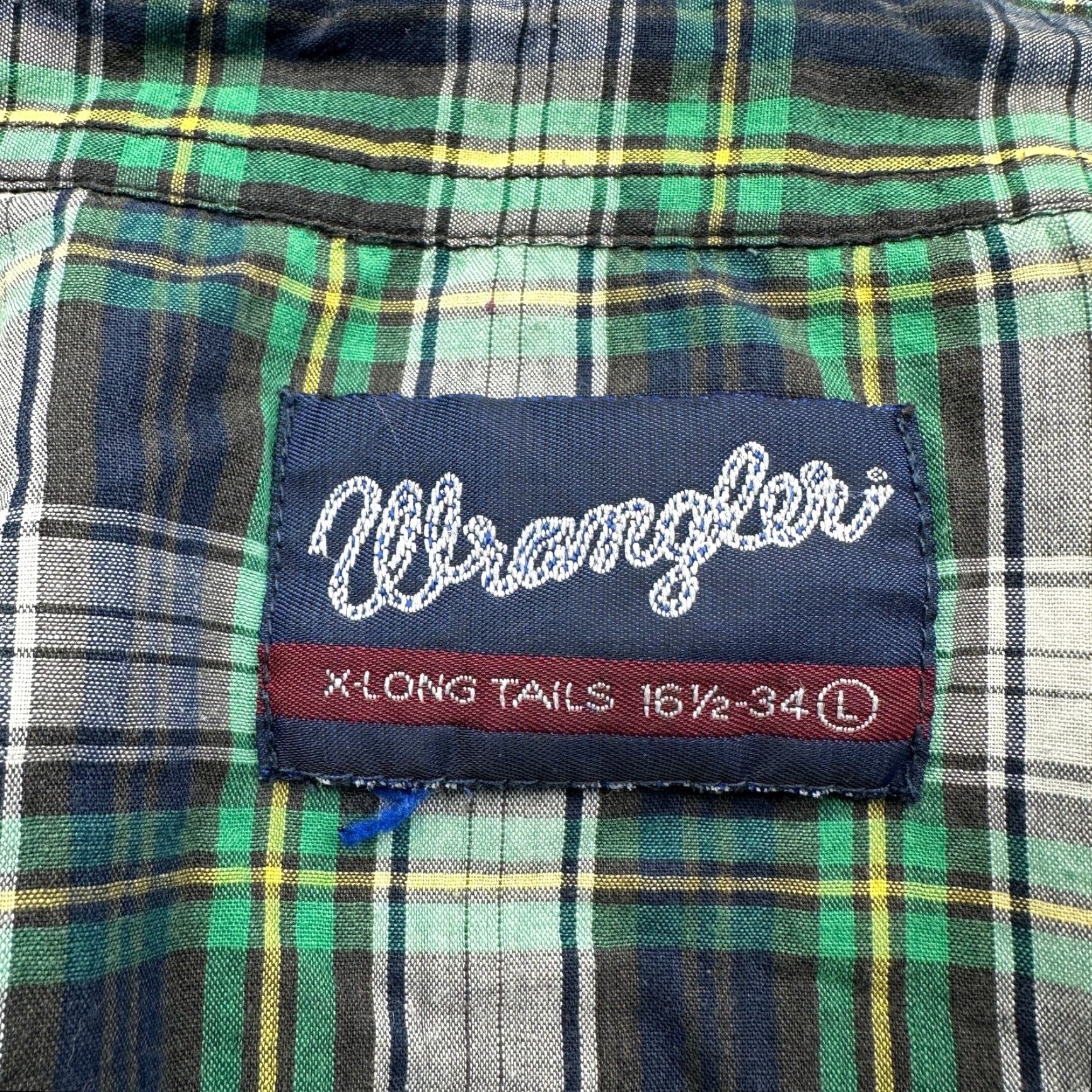 Wrangler Wrangler Shirt Plaid Green Pearl Snap X-Long Tail 16.5 34 Large Mens Green Pockets VINTAGE? Size US S / EU 44-46 / 1 - 3 Thumbnail