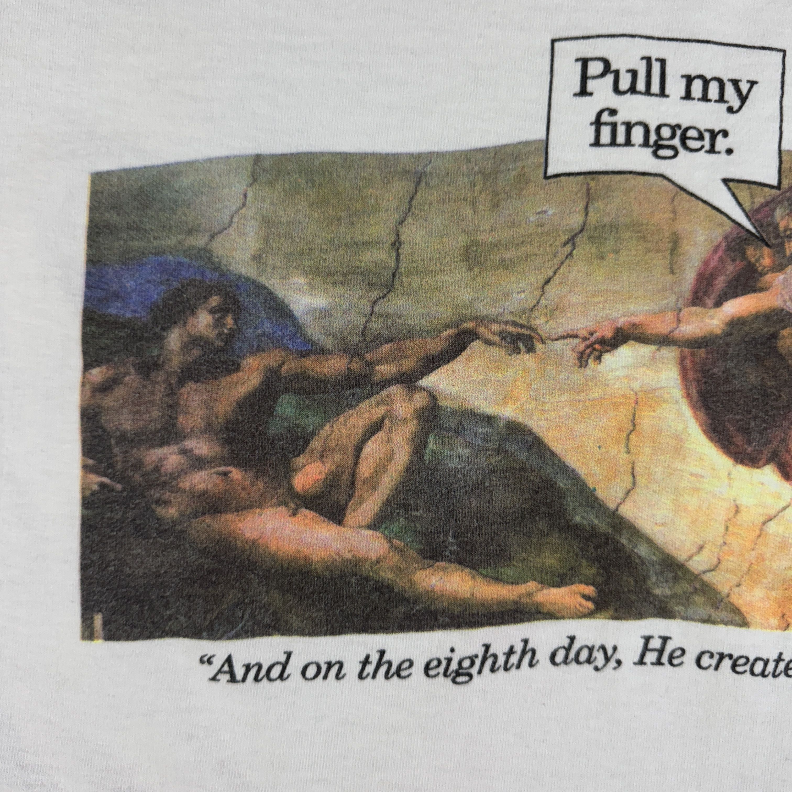 Vintage Vintage 90s Pull My Finger Michelangelo Art Parody Shirt Size US XL / EU 56 / 4 - 7 Thumbnail