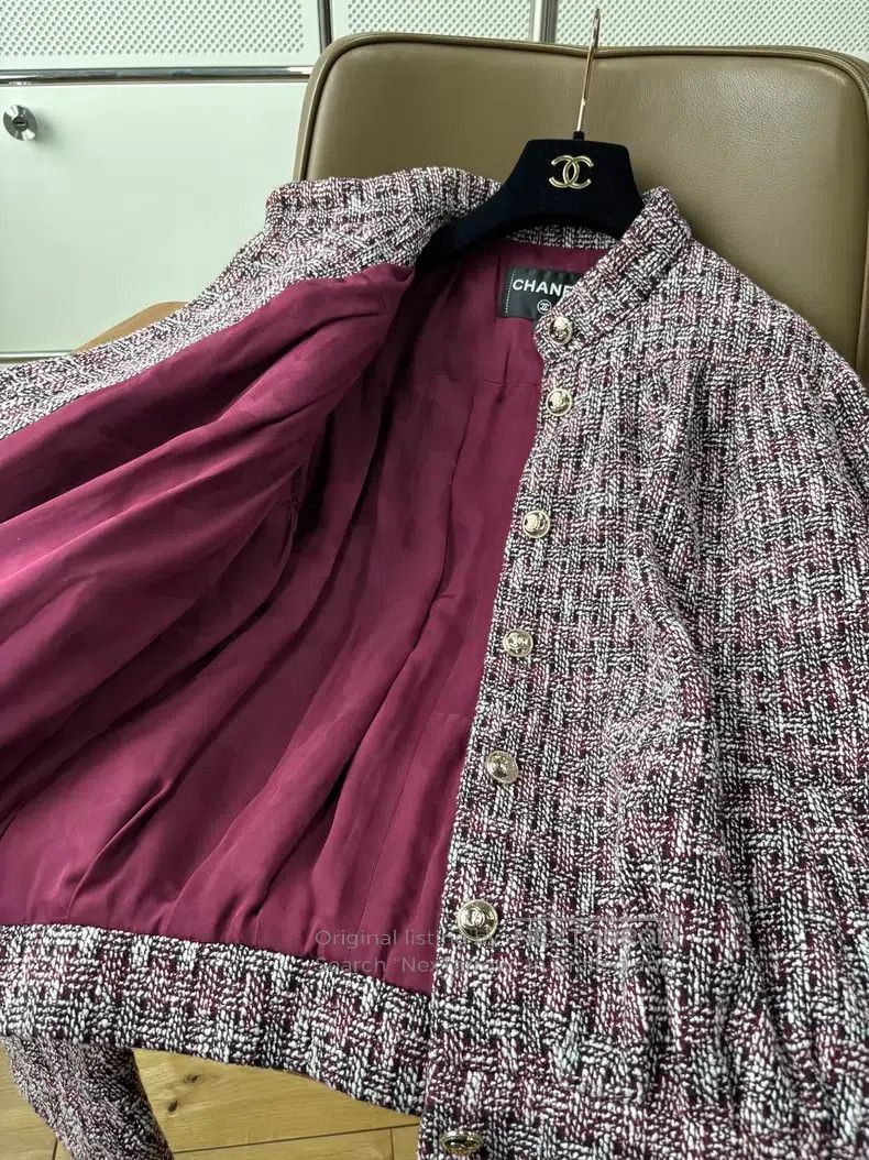 Chanel Chanel Maroon tweed stand-up collar single-breasted jacket Size XS / US 0-2 / IT 36-38 - 5 Thumbnail