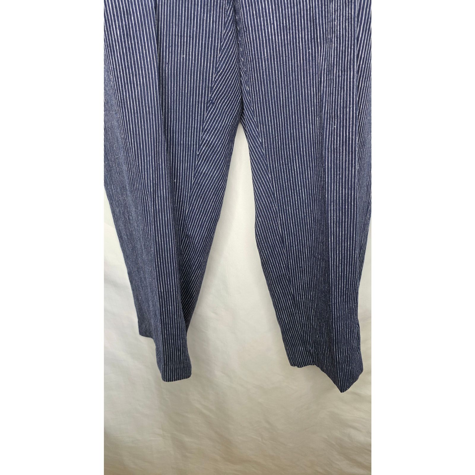 Other Chico's Linen Rayon Blend Pants Women's Large Blue Pinstripe Size 35" - 9 Thumbnail
