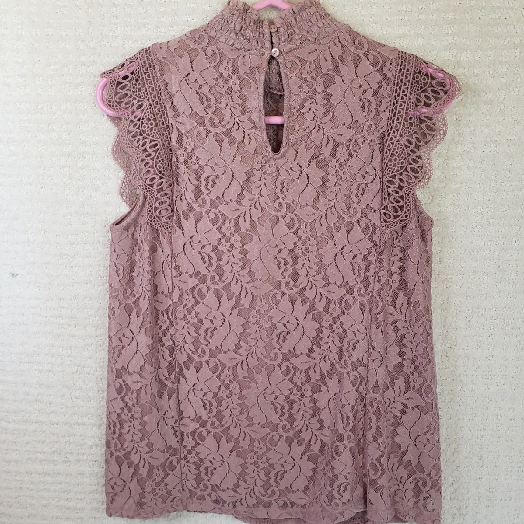 Vintage Cable & Gauge Blouse Women's Mauve Floral Lace Sleeveless Lined Mock Neck Size M, Regular Fit Size M / US 6-8 / IT 42-44 - 6 Thumbnail