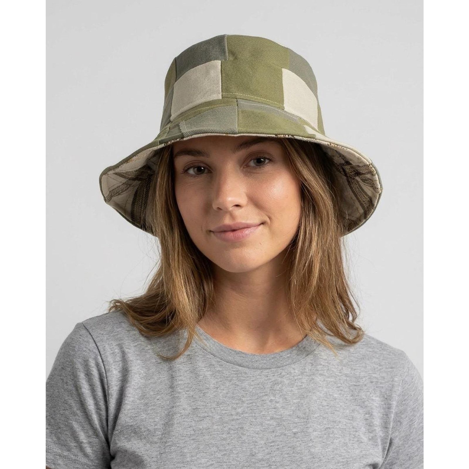 Other Handmade Patchwork Bucket Hat, Olive Green Neutral Hat, Wool Size ONE SIZE - 1 Thumbnail