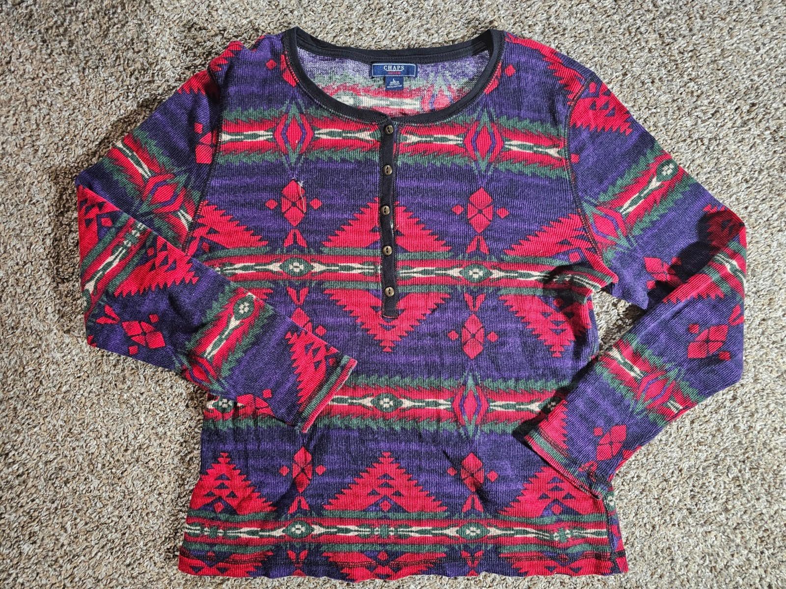 Chaps Chaps Denim Henley Shirt Womens L Waffle Thermal Southwest Size L / US 10 / IT 46 - 1 Thumbnail