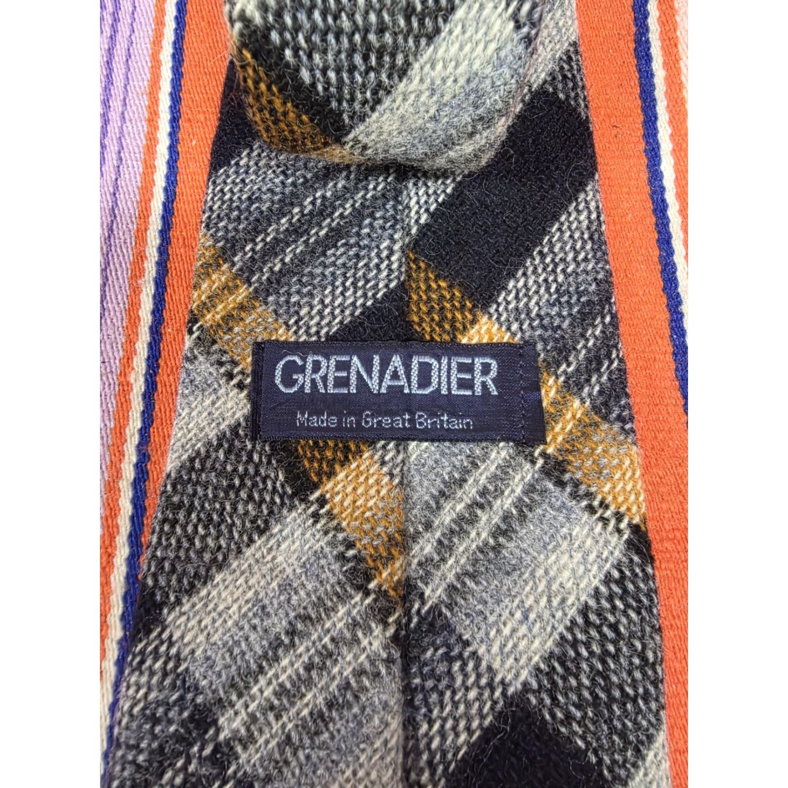 Greats VINTAGE Grenadier Tie Wool Knit Blue Plaid 100% Wool Made In Great Britain Men One Size Blue Plaid Pointed Retro 60s 70s? Size ONE SIZE - 3 Thumbnail