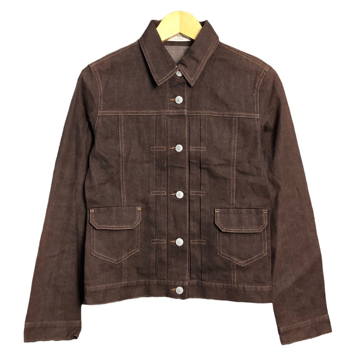 image of Keita Mruyama Keita Maruyama Tokyo Paris Brown Denim Trucker Jacket, Men's (Size Small)