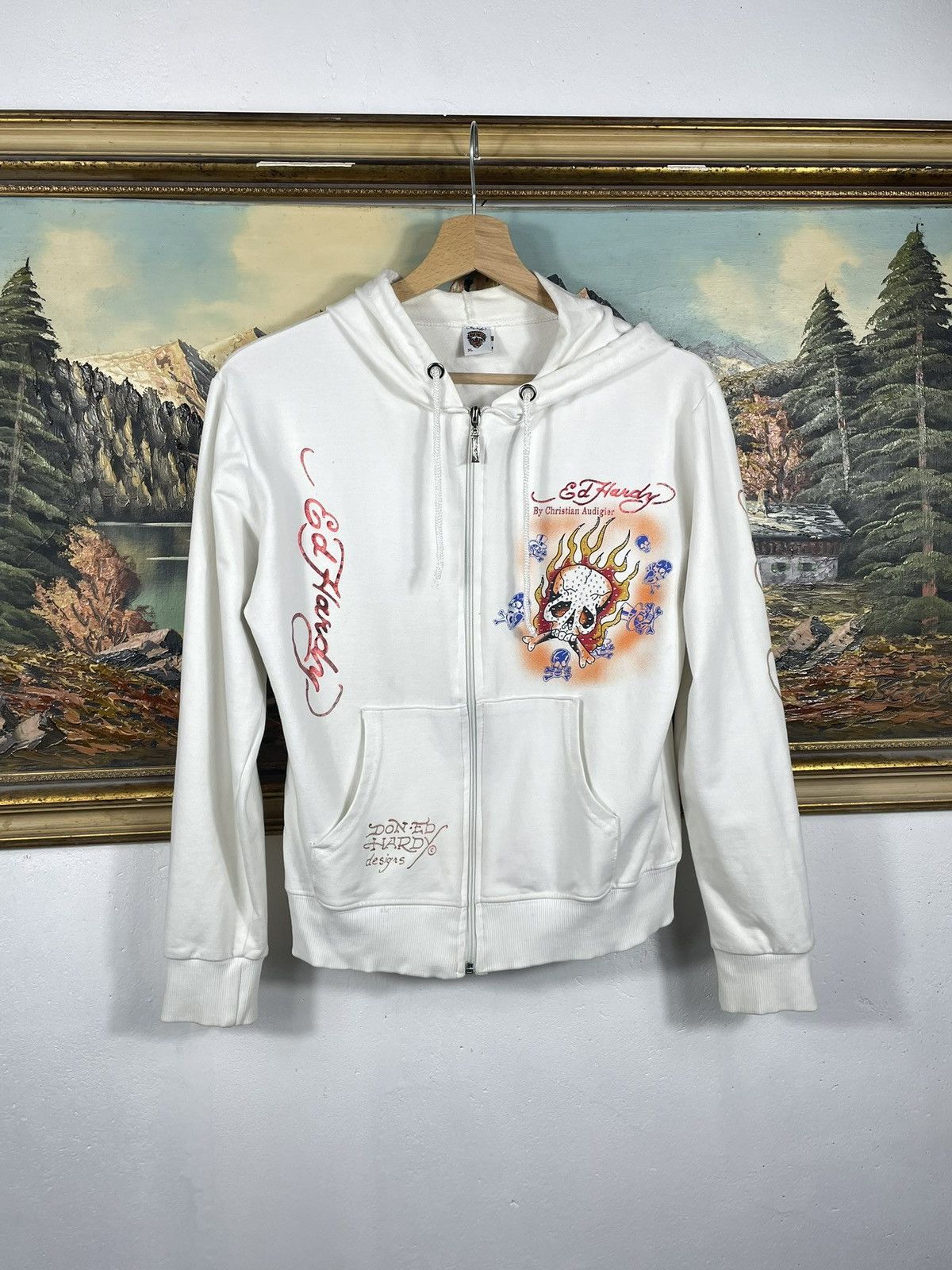 Christian Audigier × Ed Hardy × Vintage Ed Hardy Retro 00s Hoodie With Crystals Affliction Grunge Size US XS / EU 42 / 0 - 1 Thumbnail