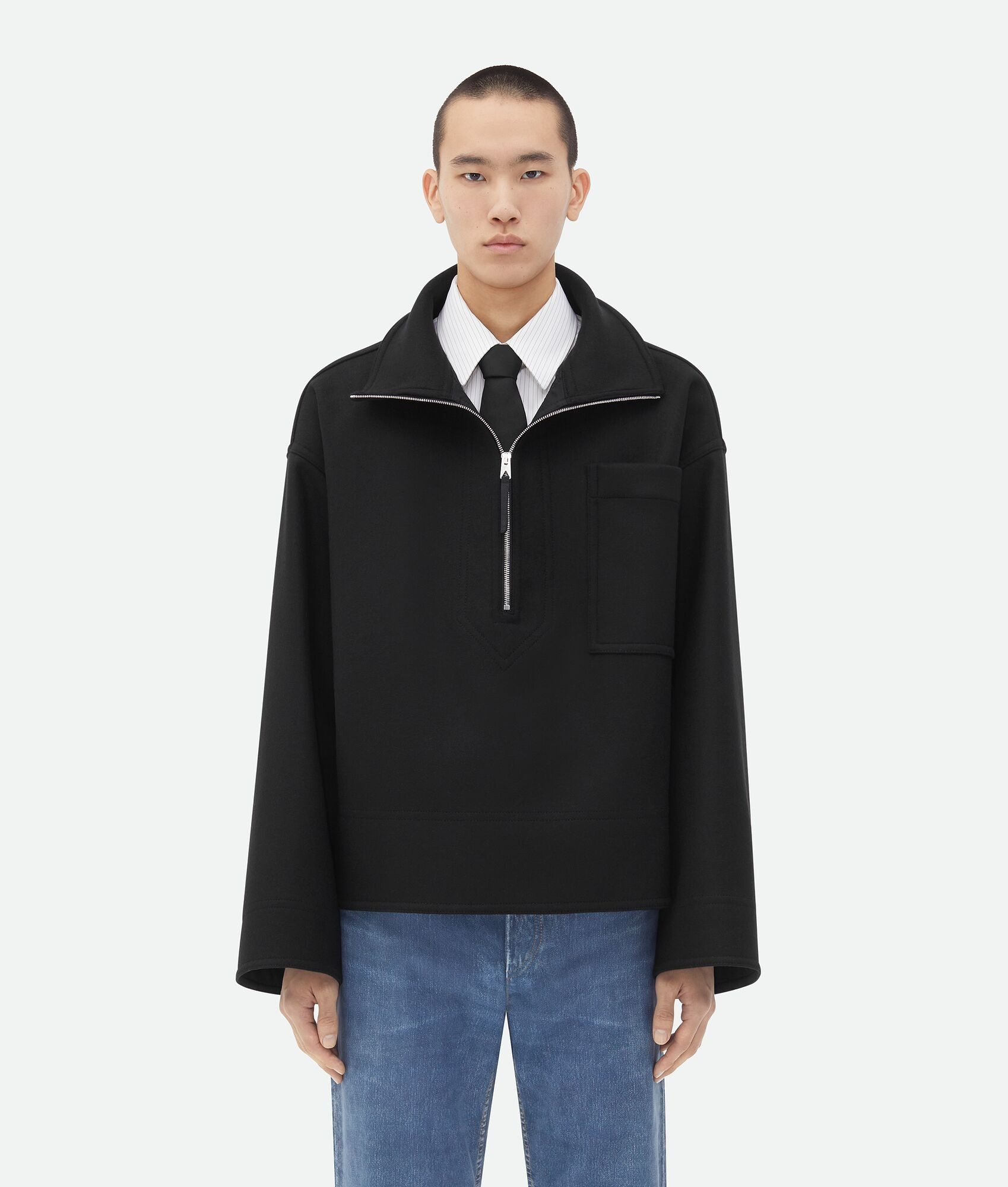 Bottega Veneta o1w1db10825 Felted Wool Blouson Jacket in Black Size US XS / EU 42 / 0 - 1 Thumbnail
