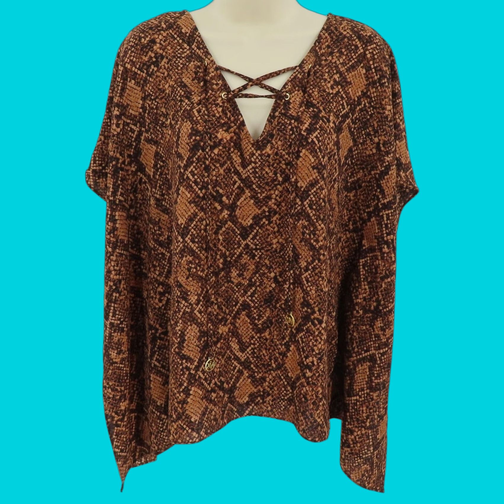 Michael Kors Michael Kors Women Shirt S/M Brown Snakeskin Print Cover Up Top Shirt Size S / US 4 / IT 40 - 1 Thumbnail