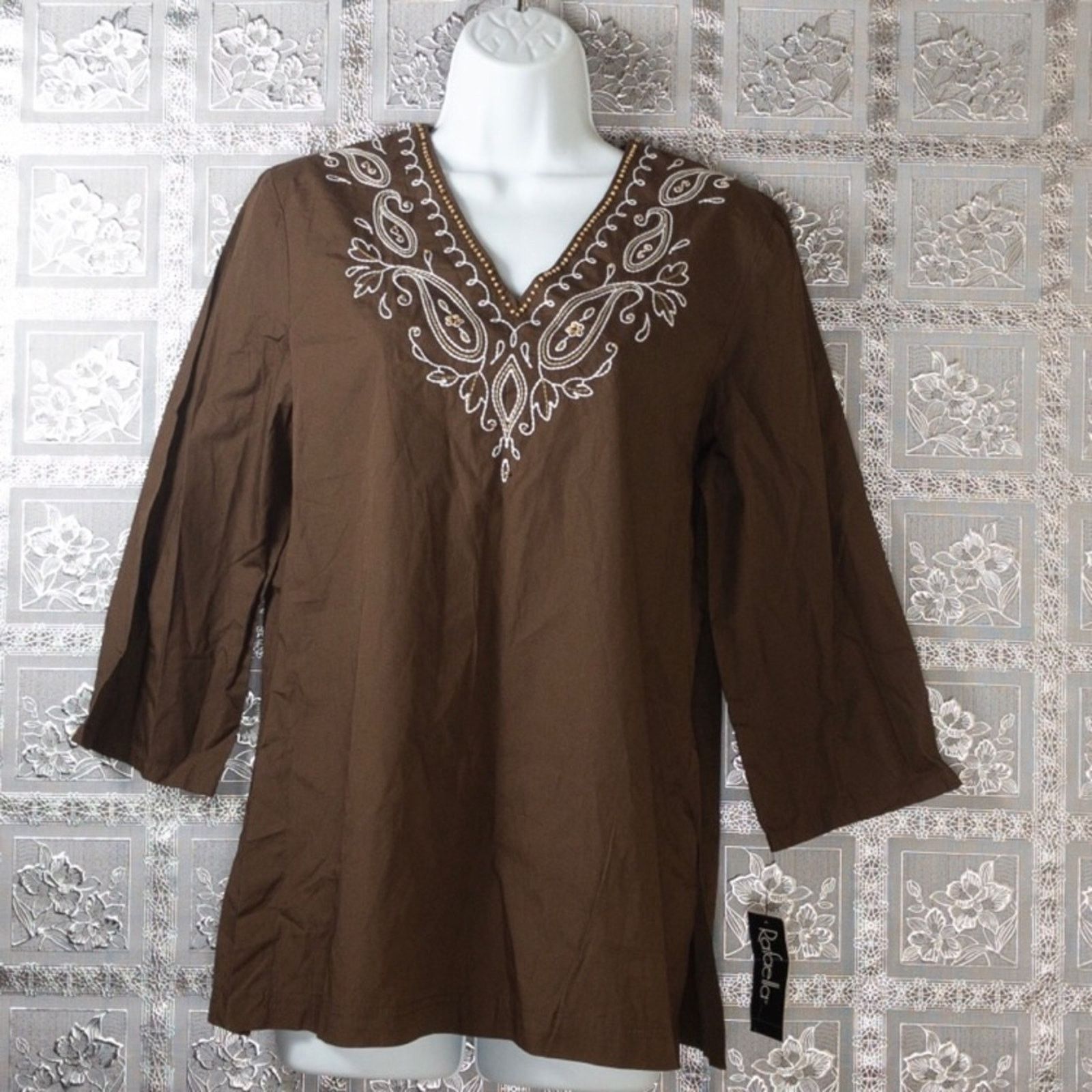 Other NWT Rafaella Brown Poplin Paisley Embellished Top Size M / US 6-8 / IT 42-44 - 2 Thumbnail