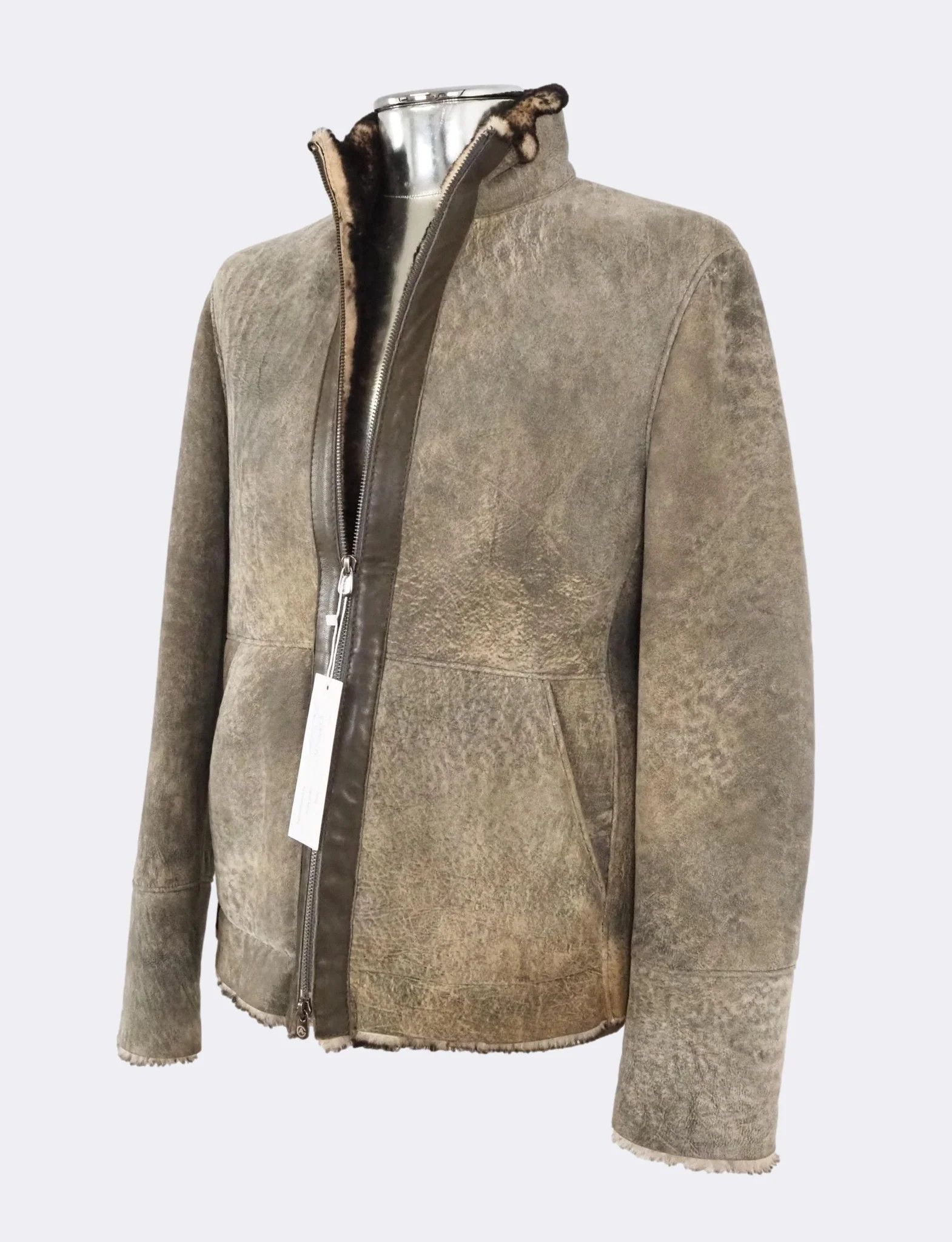 Armani Collezioni Armani Collezion Brown LambskinShearling LeatherJacket $1915 Size US M / EU 48-50 / 2 - 9 Thumbnail