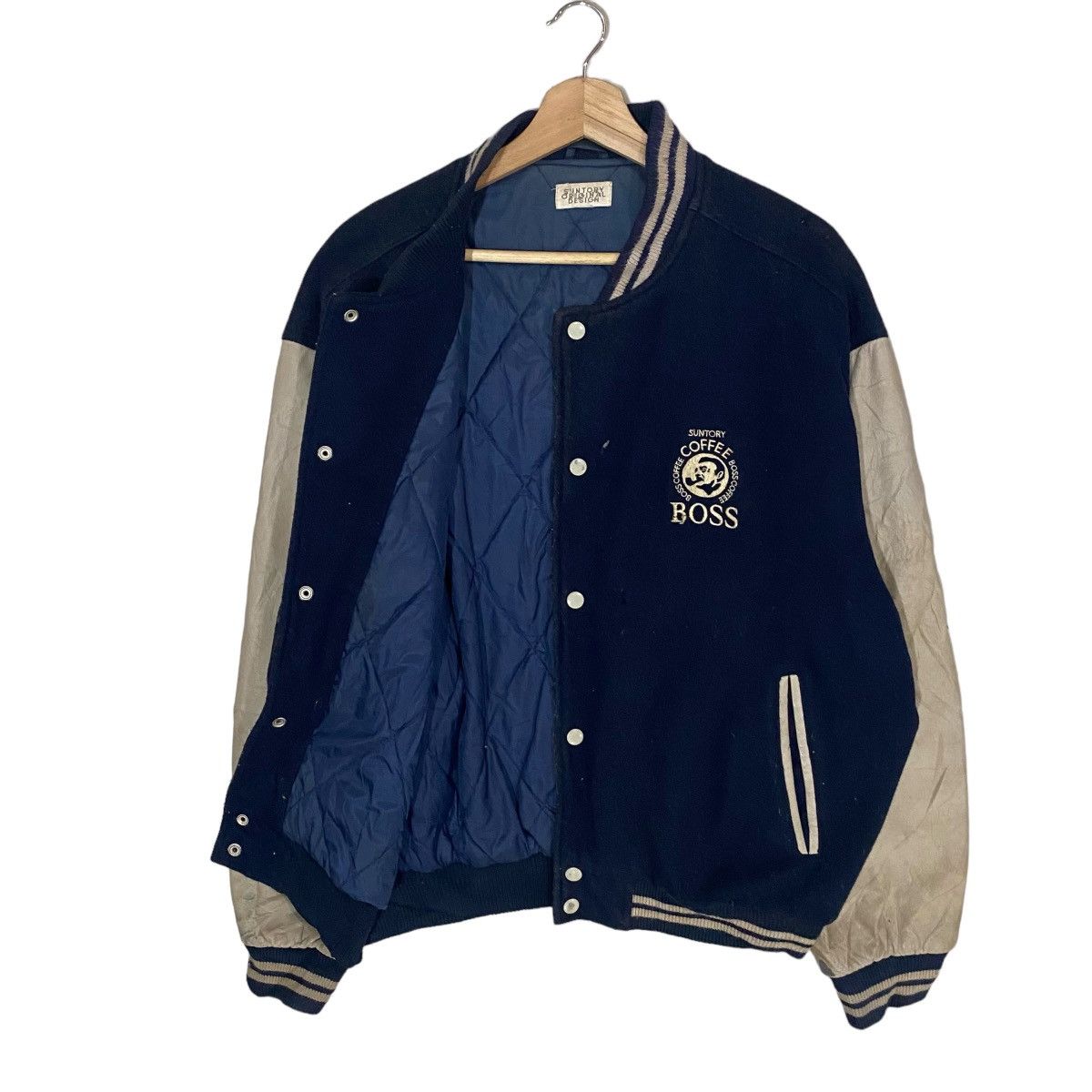 Vintage 🔥VINTAGES SUNTORY BOSS COFFEE WOOL LEATHER VARSITY JACKET Size US L / EU 52-54 / 3 - 3 Thumbnail