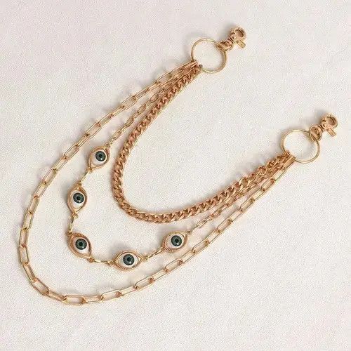 Jewelry Layered Chain Pants Metal Color Evil Eye Key Waist Belt Size ONE SIZE - 2 Thumbnail