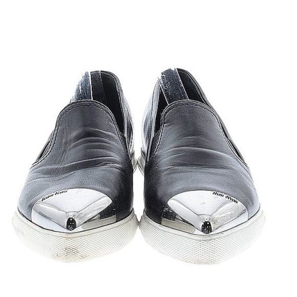 Miu Miu Miu Miu Black and Silver Slip-On Loafers Size US 8.5 / IT 38.5 - 2 Thumbnail