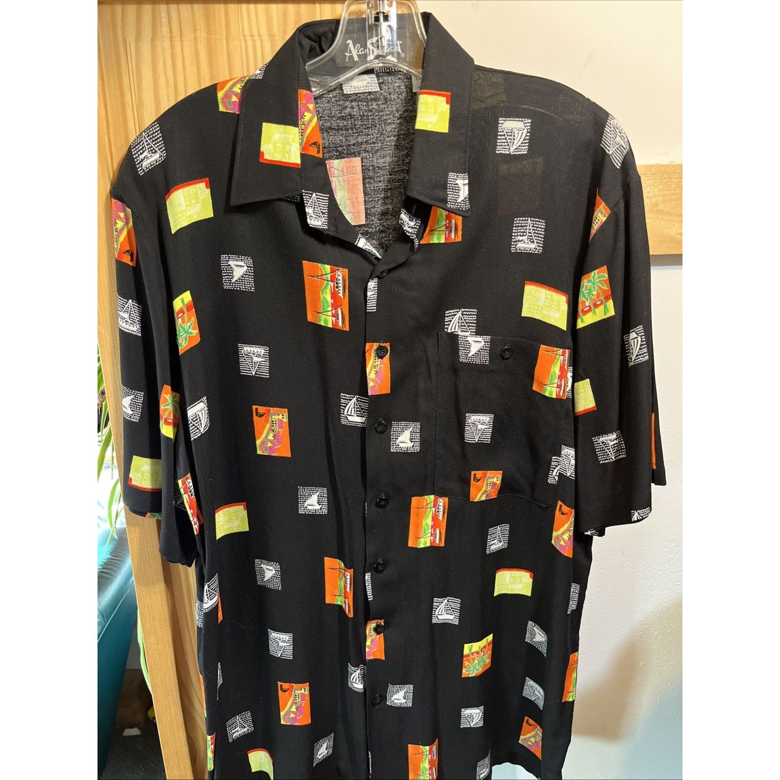 Other Alan Stewart Shirt Men’s M Black Hawaiian Rayon Button Adult Size US M / EU 48-50 / 2 - 2 Thumbnail