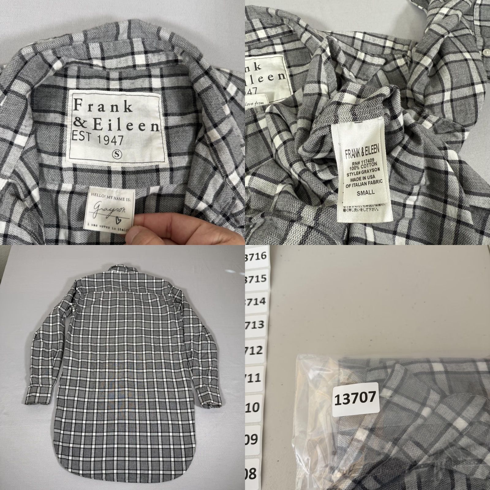 Frank & Eileen VINTAGE no? (Wait: item not vintage) - Frank & Eileen Shirt Womens Small Gray White Plaid Grayson Italian Fabric Casual Size S / US 4 / IT 40 - 8 Thumbnail