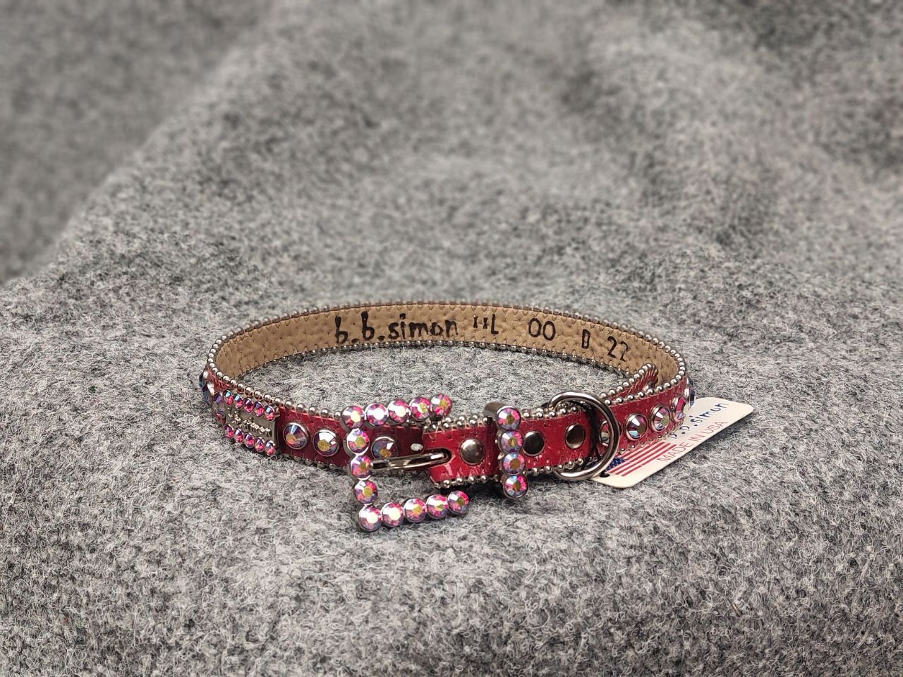 B.B.Simon Swarovski Crystal Red Leather collar Dog belt