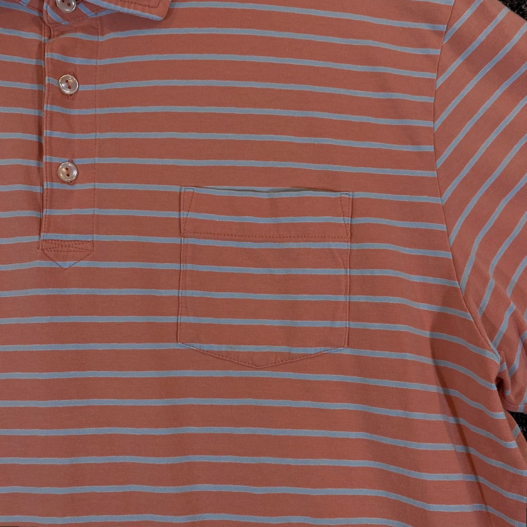 Peter Millar PETER MILLAR Polo Shirt Mens Large Golf Salmon Pink Blue Striped Sport Shirt Size US L / EU 52-54 / 3 - 4 Thumbnail