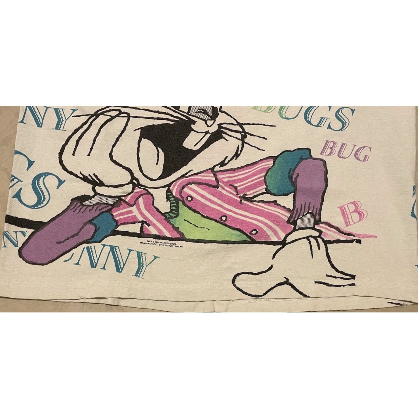 Vintage Vtg 90s Bugs Bunny Faded AOP Shirt L Boxy Looney Tunes Cartoon Warner Bros Taz Size US L / EU 52-54 / 3 - 5 Thumbnail