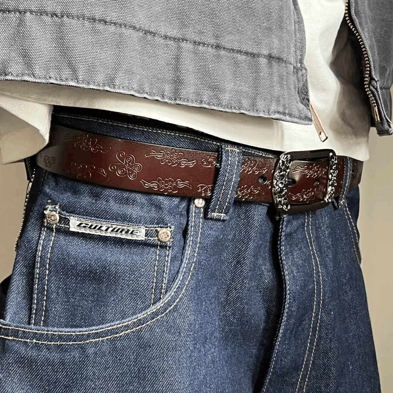 Cowboy Equipment vintage style brown american western floral design belt Size ONE SIZE - 6 Thumbnail