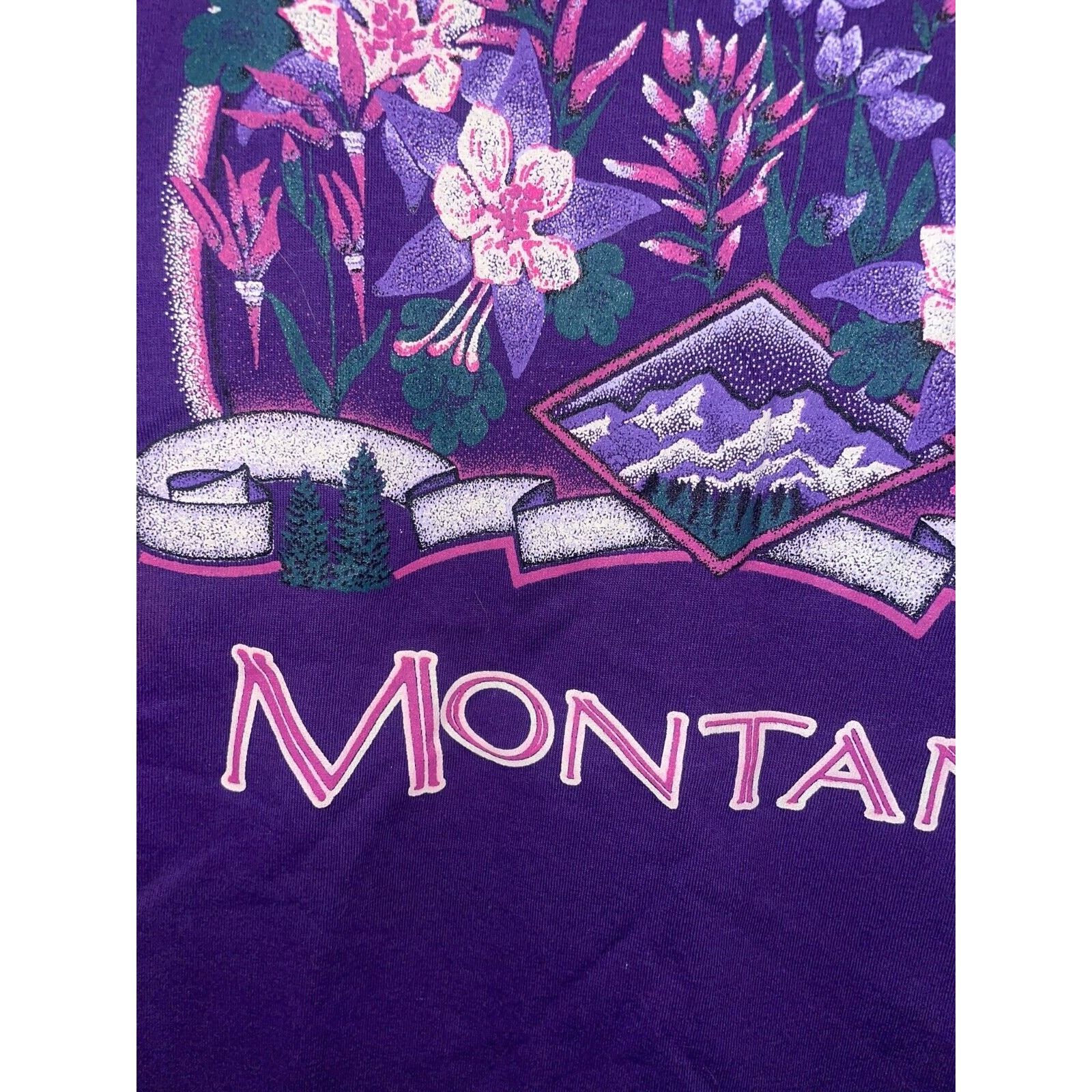 Jerzees Vintage Montana Wildflower Shirt Flower Purple Tee VTG 90s Size US L / EU 52-54 / 3 - 4 Thumbnail